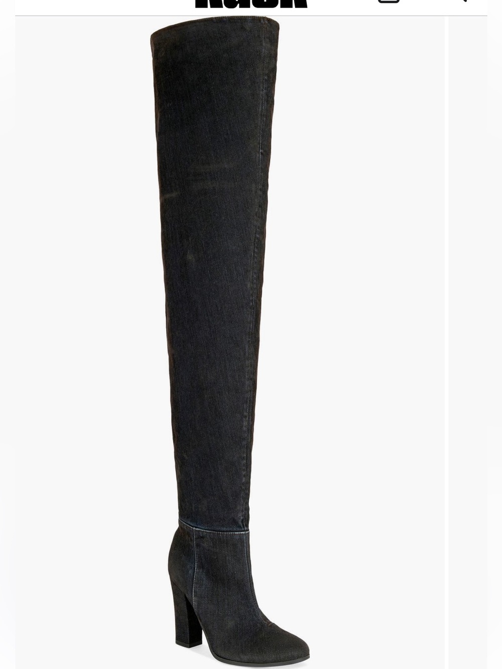 NWOT AZALEA WANG NANETTE-BLACK VELVET DENIM CHUNKY HEELED BOOT Size 7